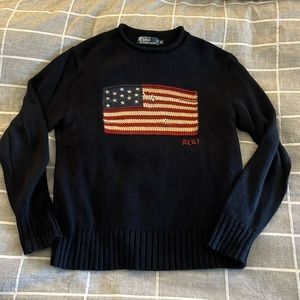 2010 DEADSTOCK RL 67 AMERICAN FLAG KNITTED, CURL CREW COLLAR SWEATER